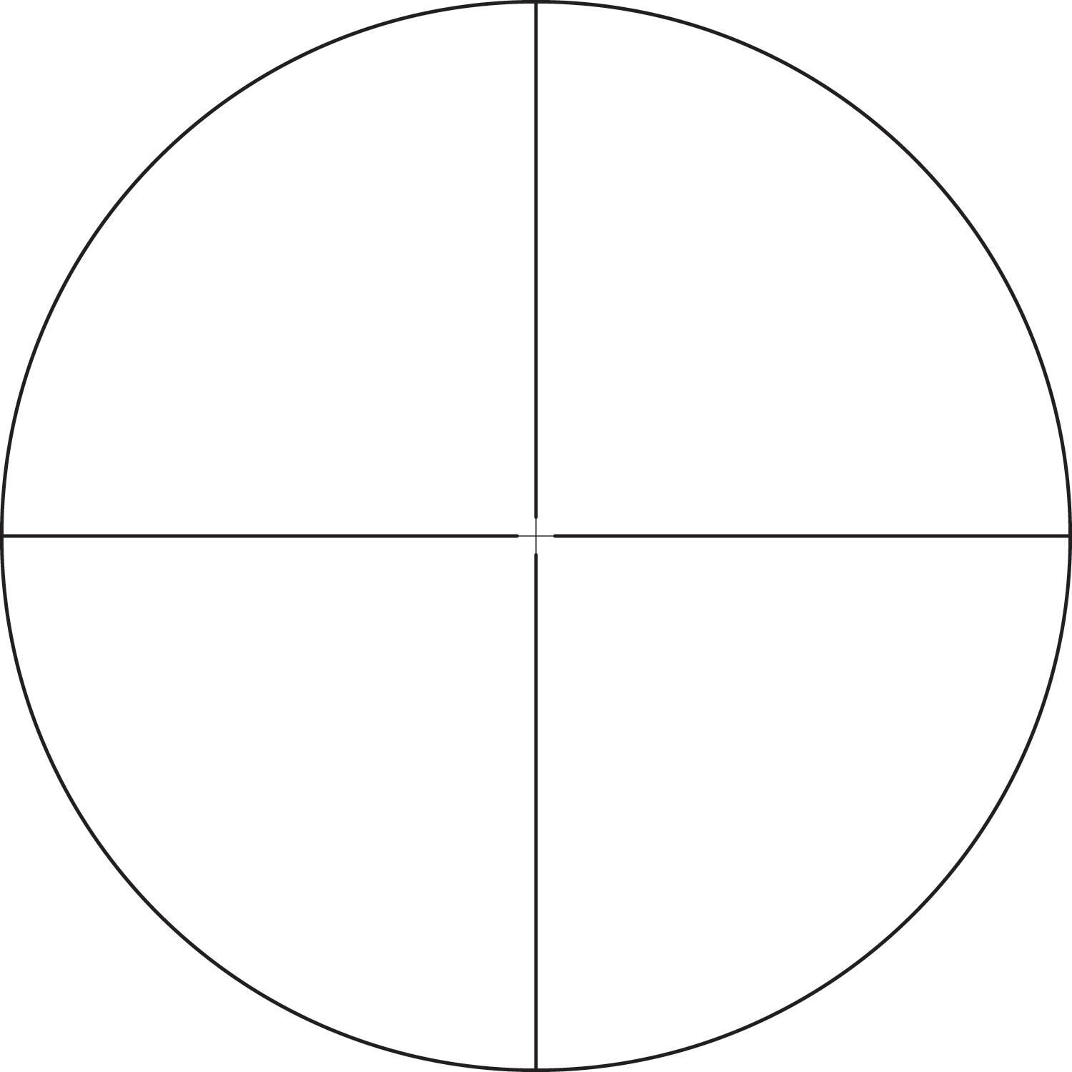 Grafik eines Kreises, der in vier gleiche Sektoren unterteilt ist. Schwarz-weiße Linien, die die Symmetrie und einfache Struktur betonen.