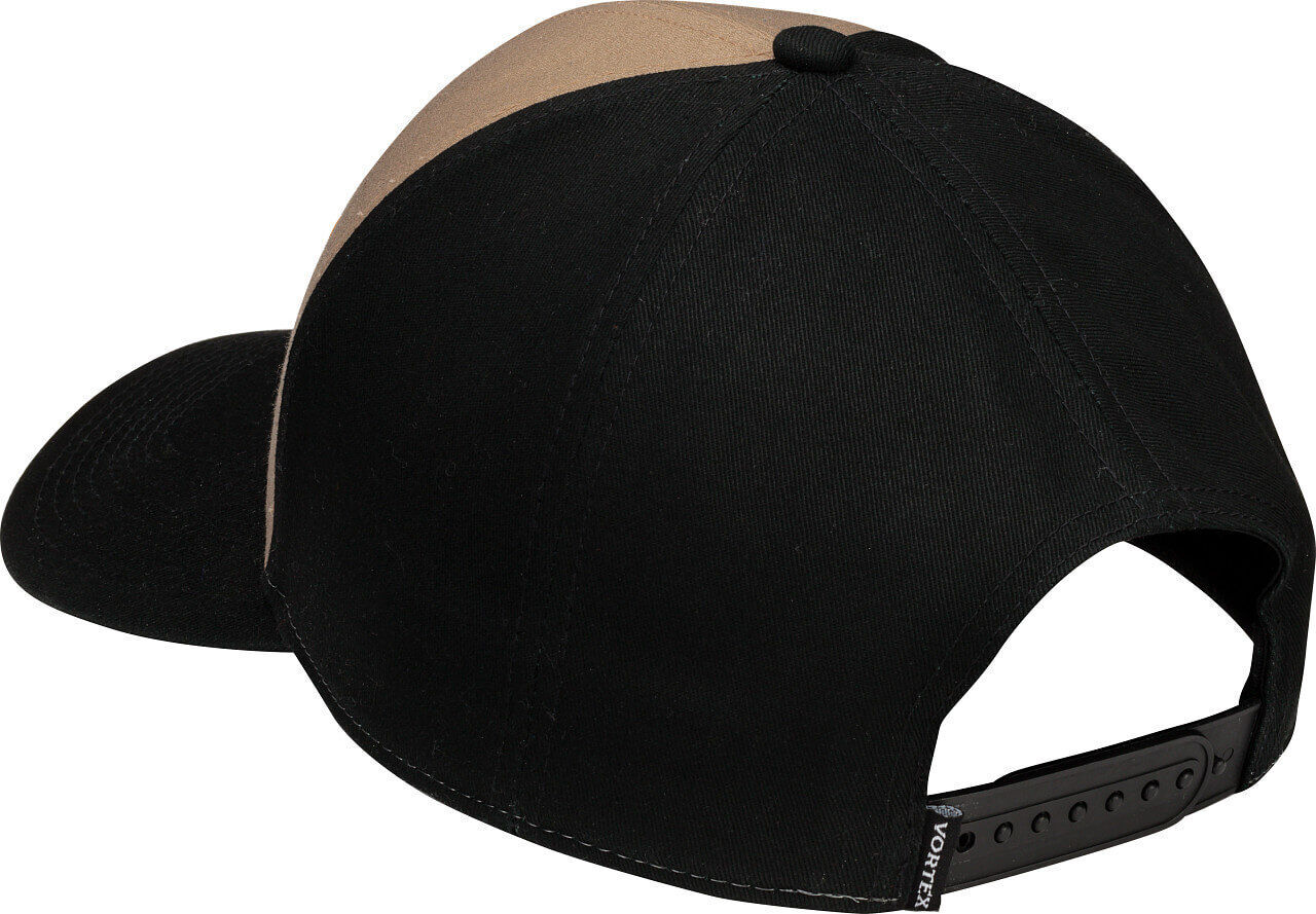 Baseballkappe in Schwarz und Braun von hinten mit verstellbarem Riemen