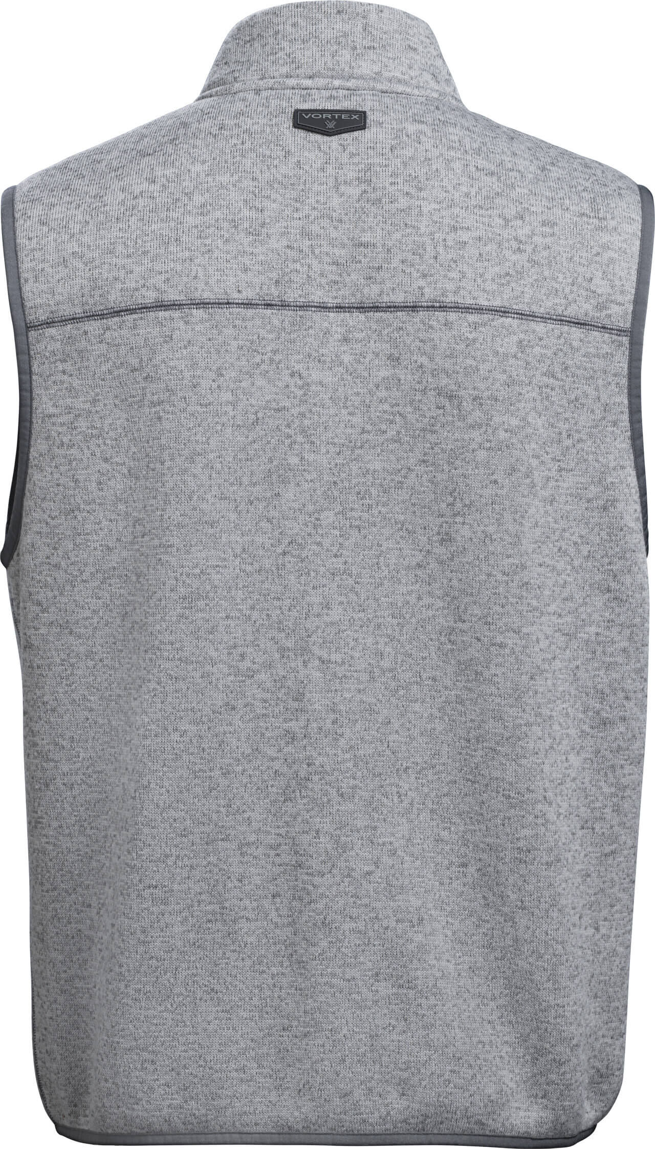 Rückansicht einer grauen Fleece-Herrenweste mit modernem Design