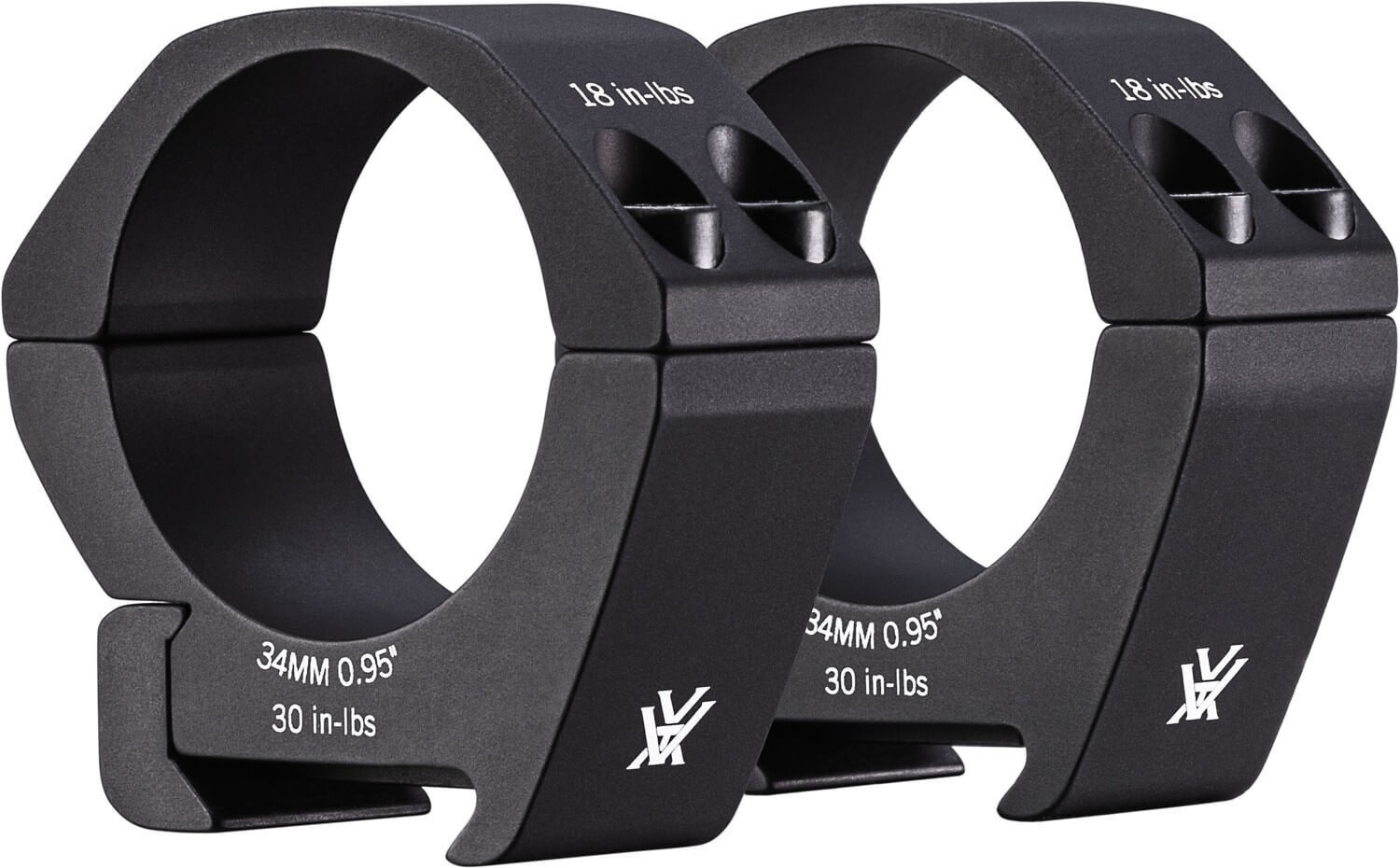 Paar schwarze 34 mm Montage-Ringe für Zielfernrohre mit Aufschrift 18 in-lbs und 30 in-lbs