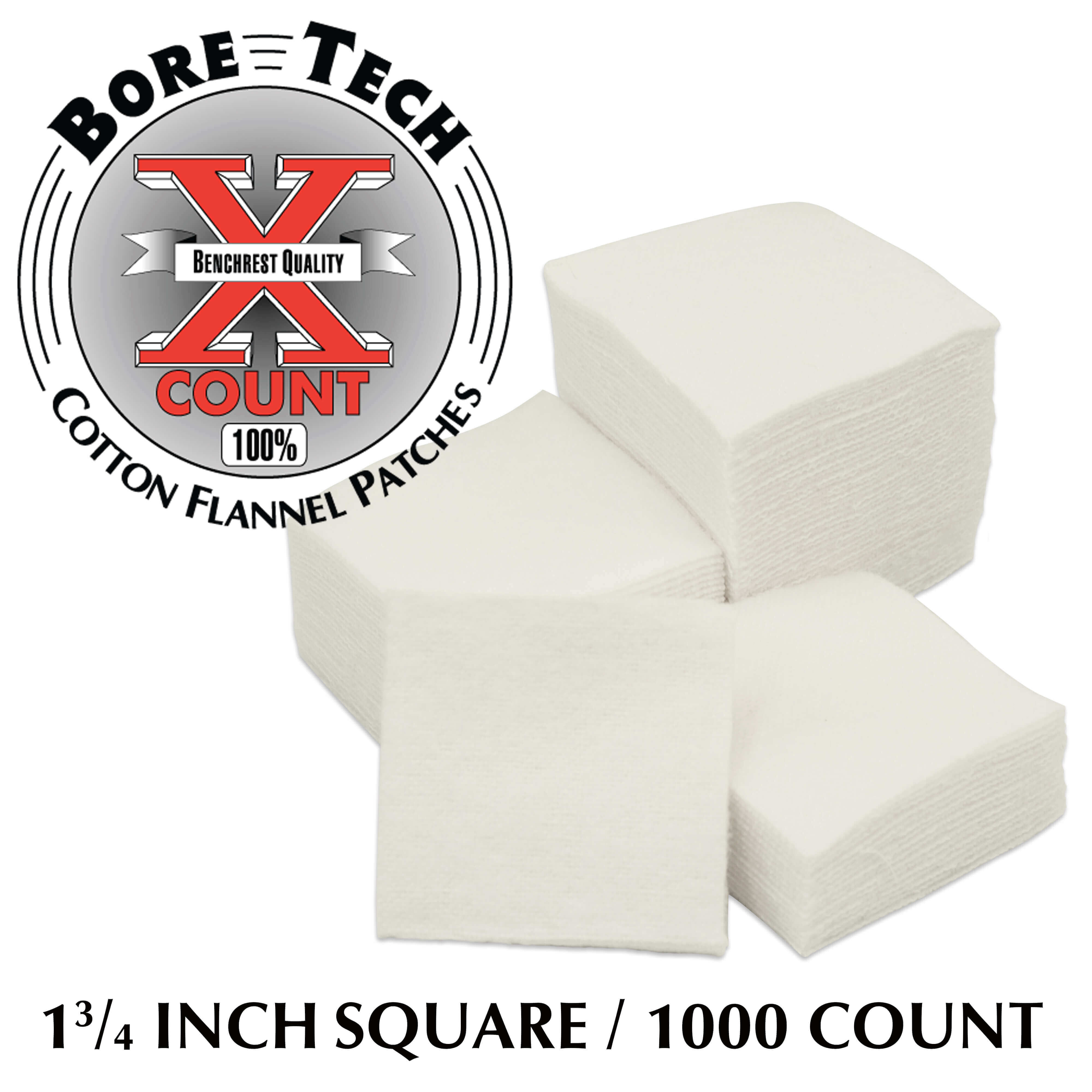 1.000 weiße, quadratische Baumwoll-Flanell-Patches von Bore Tech, ideal für Waffenreinigung