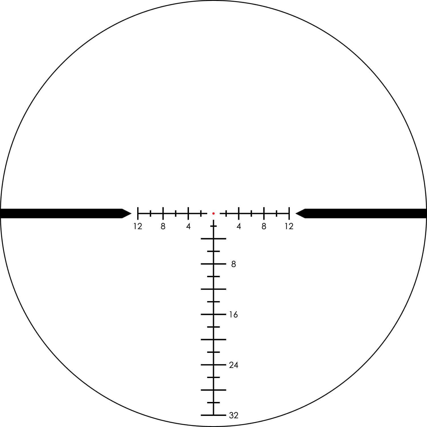 Darstellung eines Zielfernrohr-Absehens mit Skalierungen und zentralem Fadenkreuz