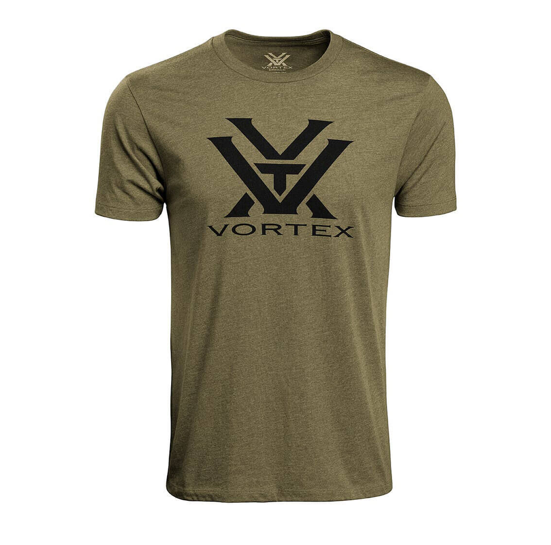 Olivgrünes Herren T-Shirt mit Vortex-Logo in Schwarz, ideal für Freizeit und Sport