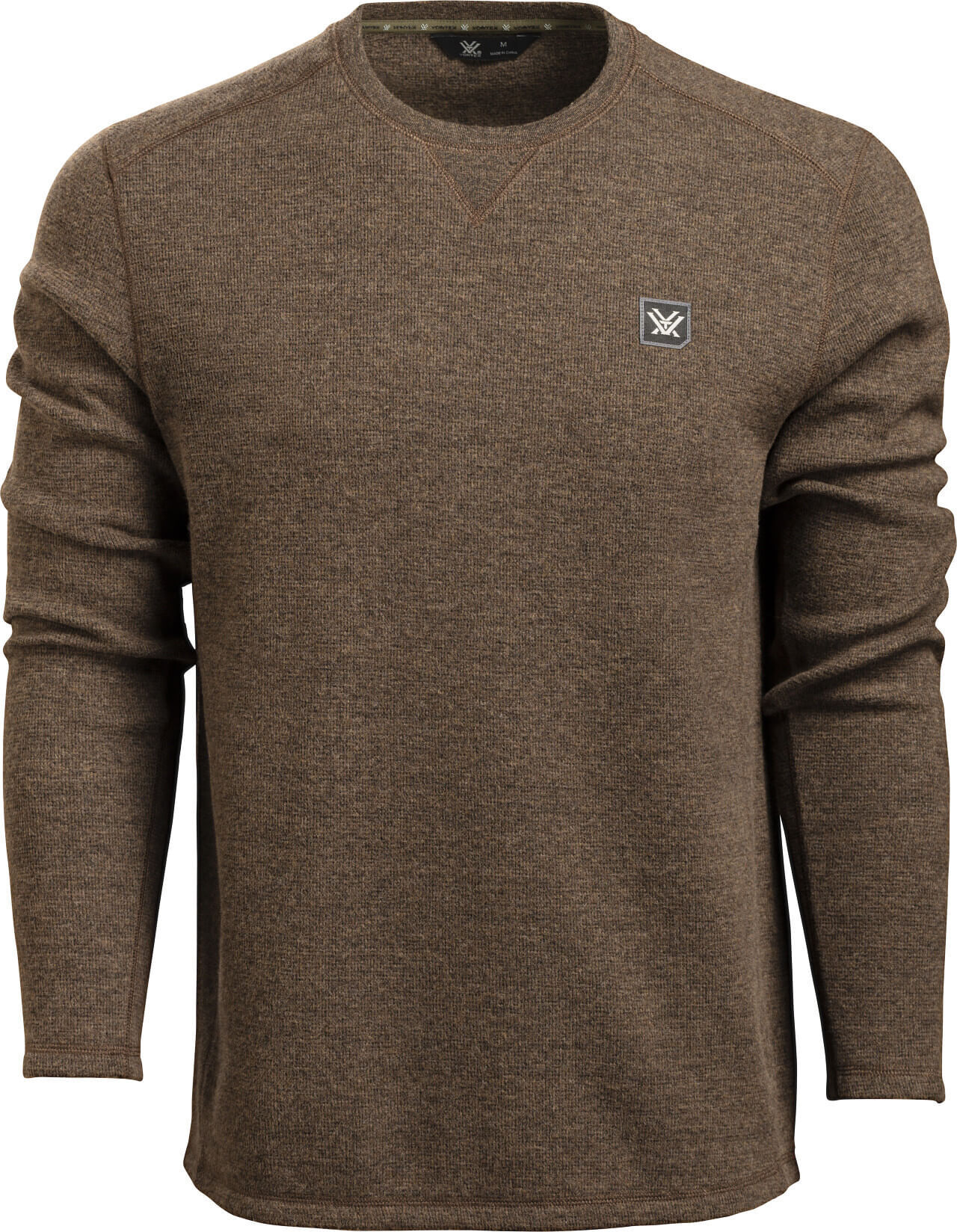 Brauner Langarm-Pullover aus Strickstoff mit Rundhalsausschnitt und Logo-Applikation auf der Brust