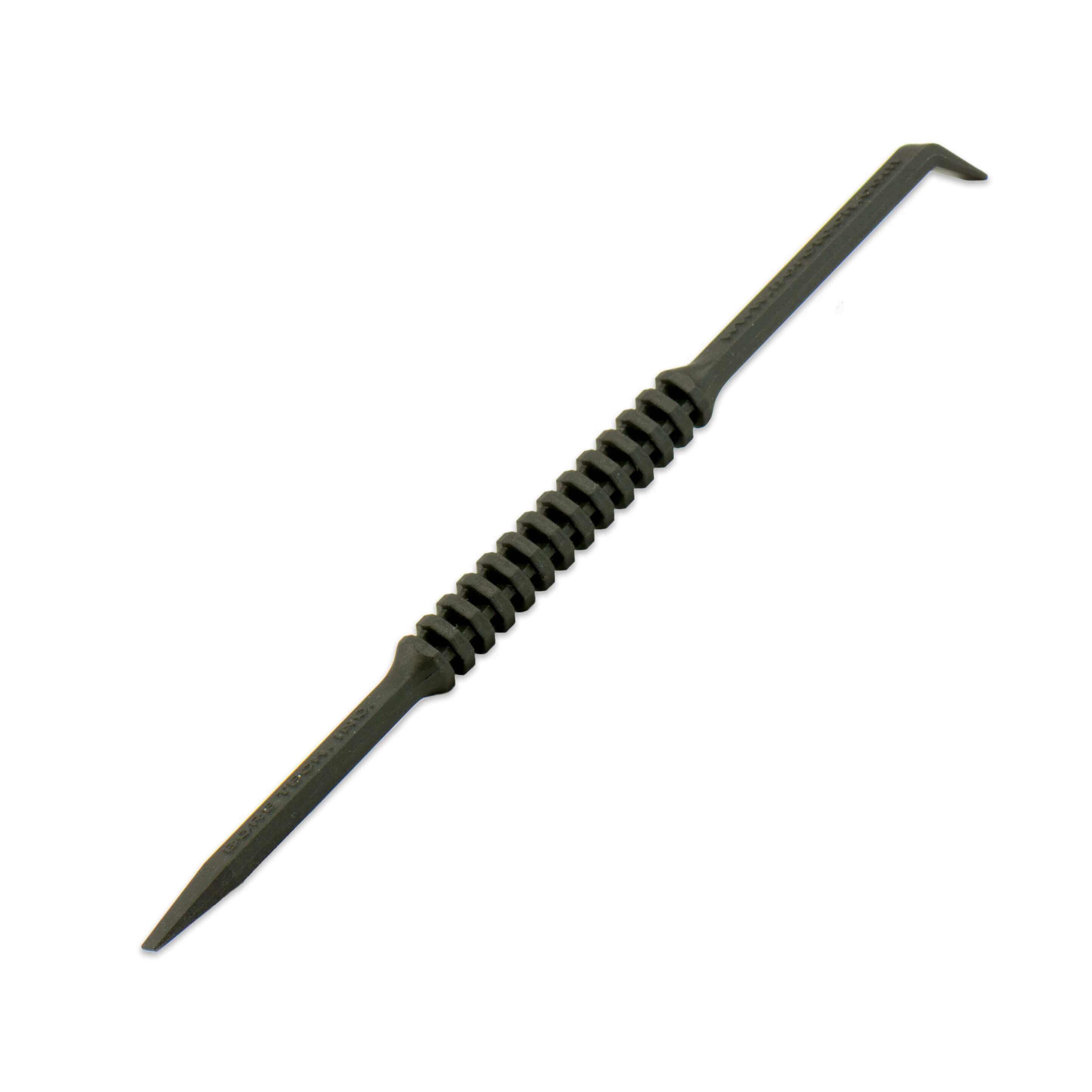 Ein doppelseitiges, schwarzes Werkzeug aus Kunststoff mit geriffeltem Griff, ideal für präzise Arbeiten.