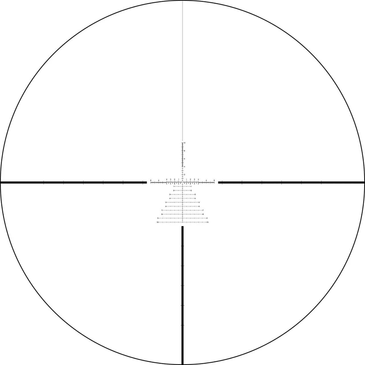 Grafische Darstellung eines Zielfernrohr-Absehens mit horizontalen und vertikalen Markierungen zur präzisen Zielerfassung