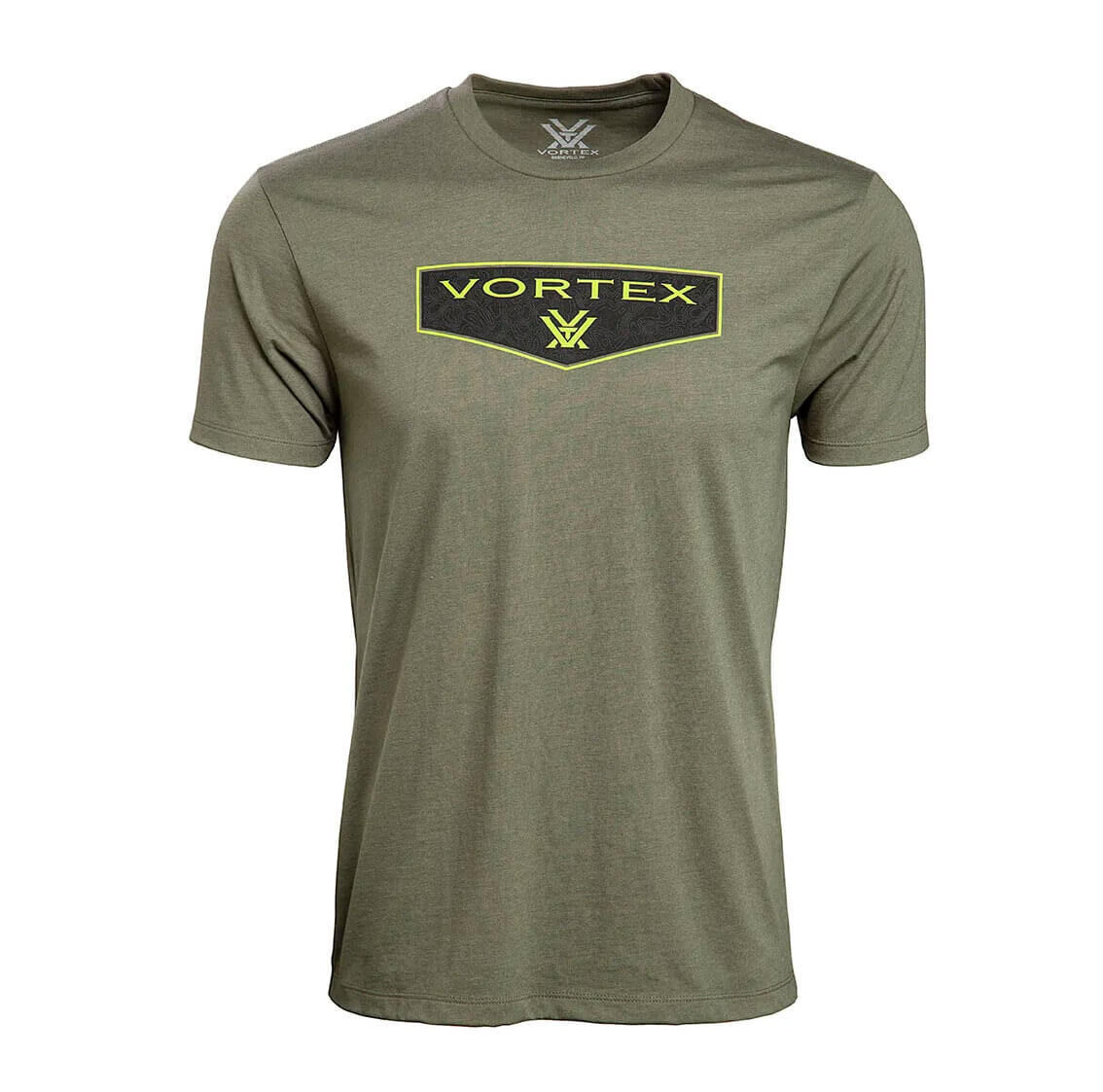 Herren-T-Shirt in Olivgrün mit gelbem Vortex-Logo, Kurzärmelig und bequem