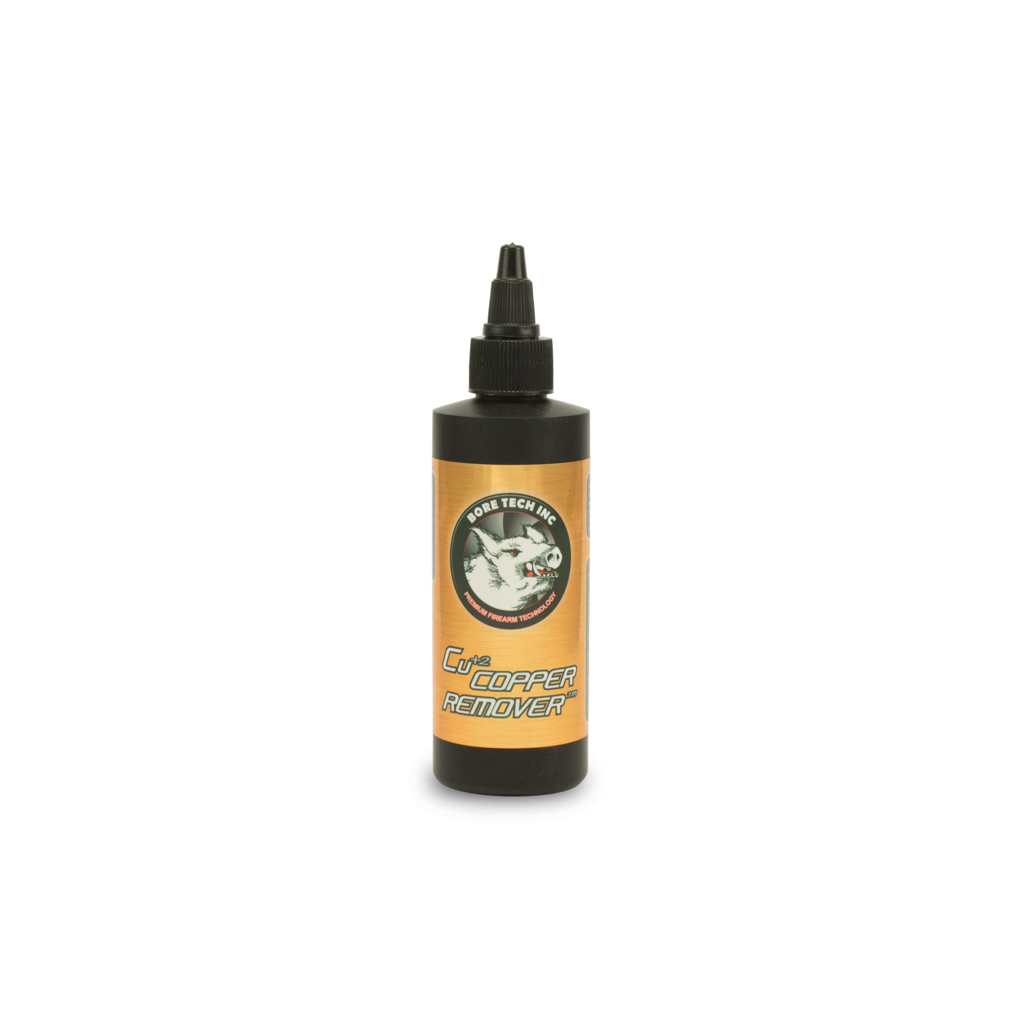 Flasche Bore Tech Cu+2 Kupferreiniger zur effektiven Entfernung von Kupferablagerungen in Gewehren.