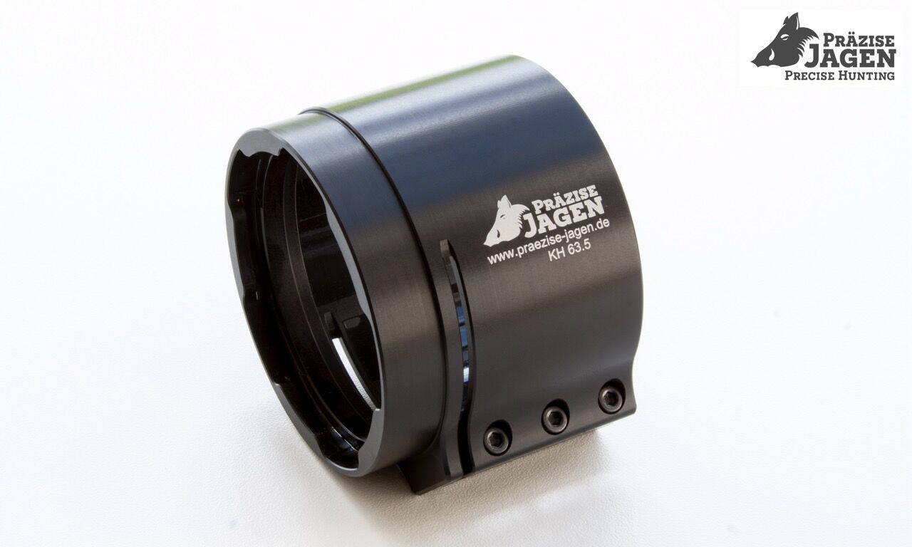 Schwarzer Präzise Jagen KH 63.5 Montageadapter mit Logo und Website