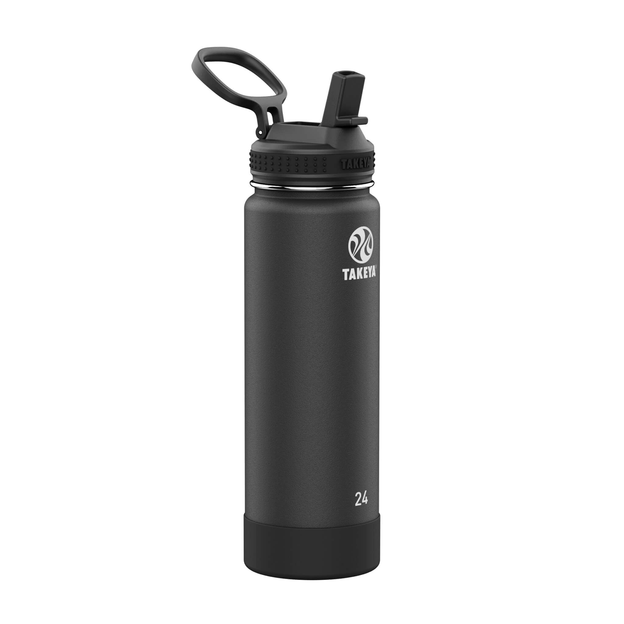 Schwarze Edelstahl-Trinkflasche von Takeya mit integriertem Trinkhalm, 24 oz Kapazität