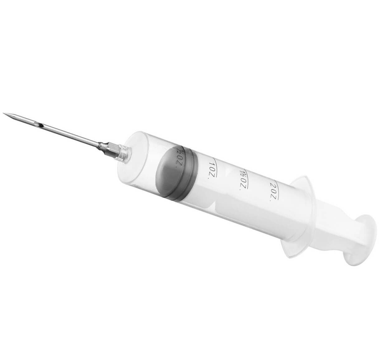Transparente Einwegspritze mit Nadel, 20 ml, in Nahaufnahme
