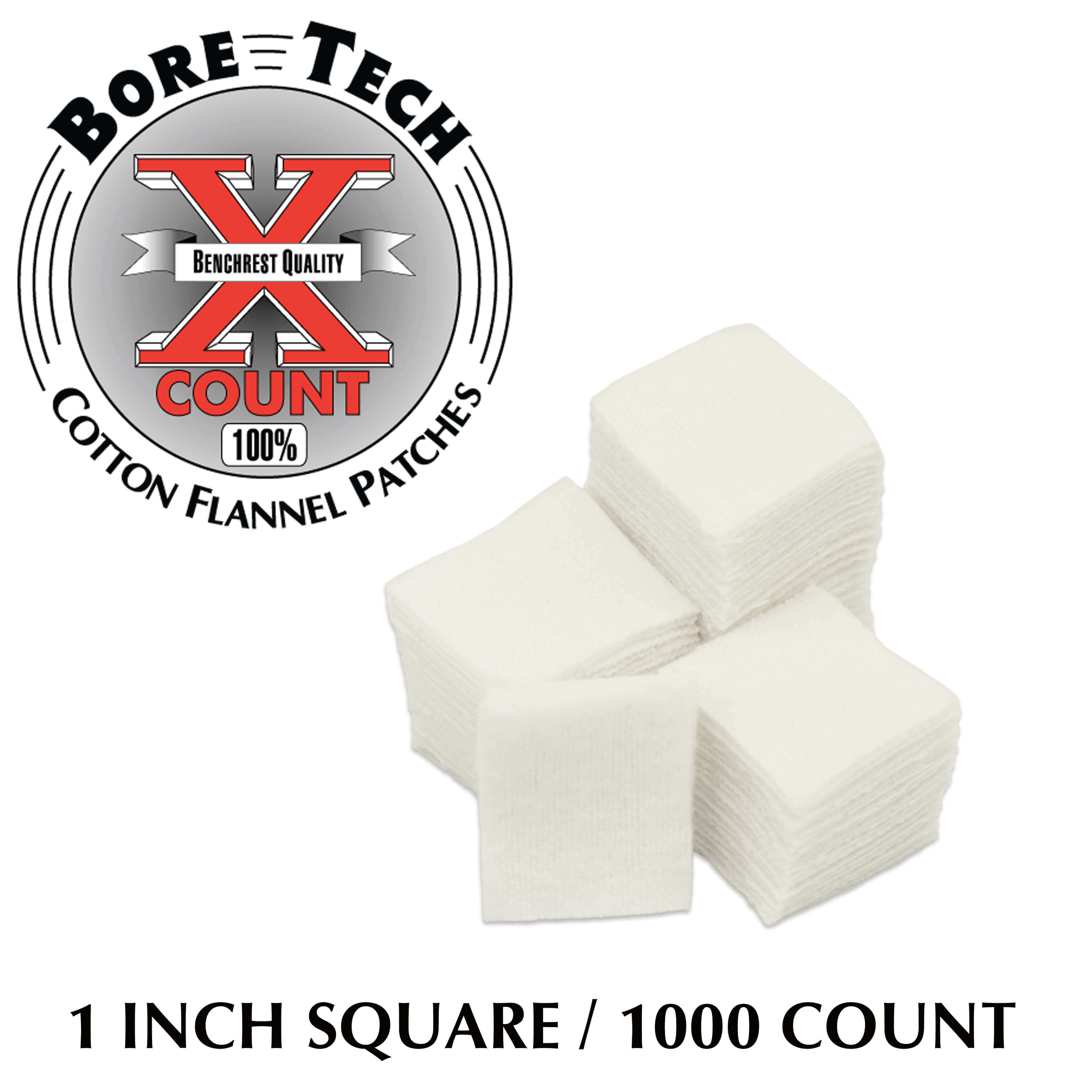 Packung mit Bore Tech Baumwollflanell Patches, 1 Zoll quadratisch, 1000 Stück zur Reinigung