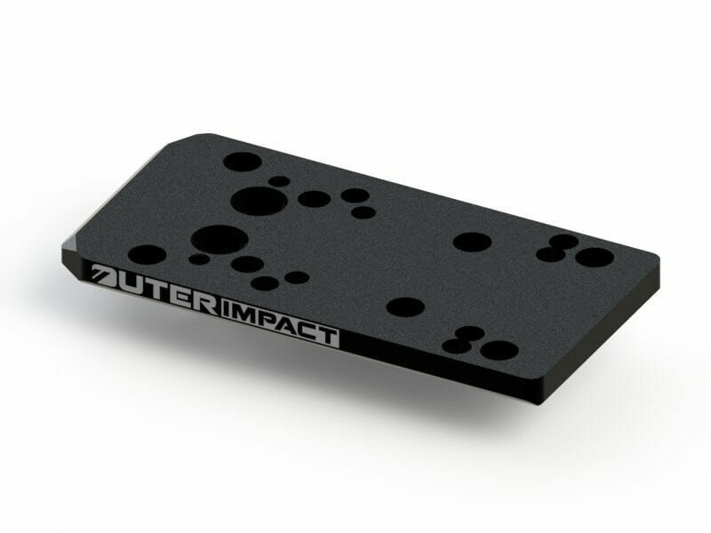 Schwarze universelle Montageplatte mit vielen Bohrungen von OUTERIMPACT
