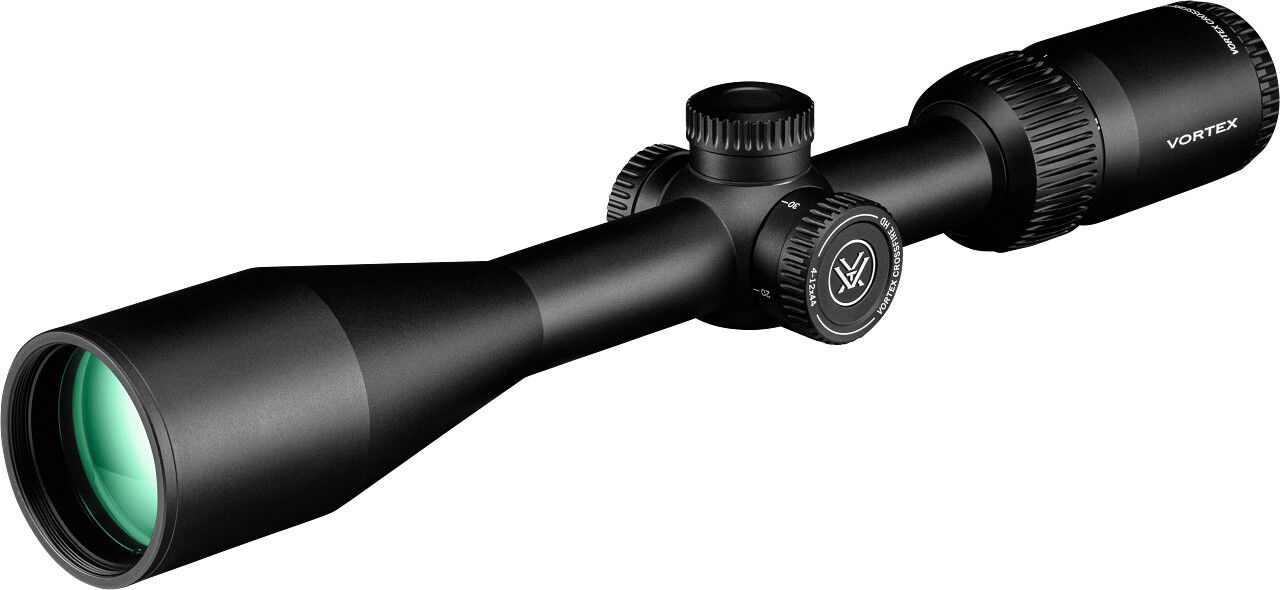 Ein schwarzes Zielfernrohr von der Marke Vortex, ideal für präzises Zielen und Justieren bei Schießübungen oder Jagd.