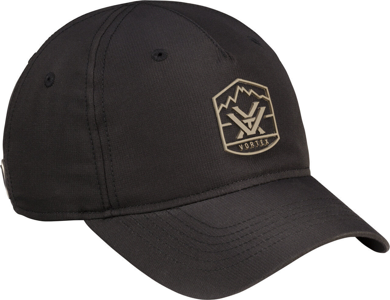 Schwarze Kappe mit Vortex-Logo auf der Vorderseite
