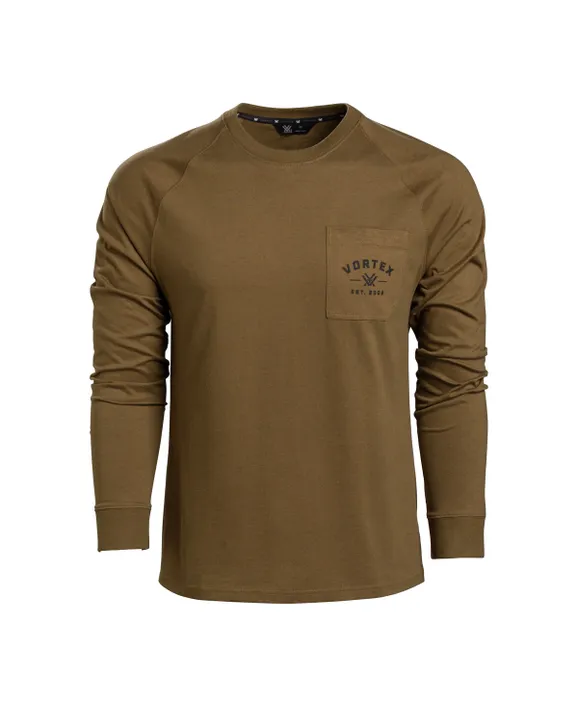 Braunes Vortex Langarmshirt mit Brusttasche vorne