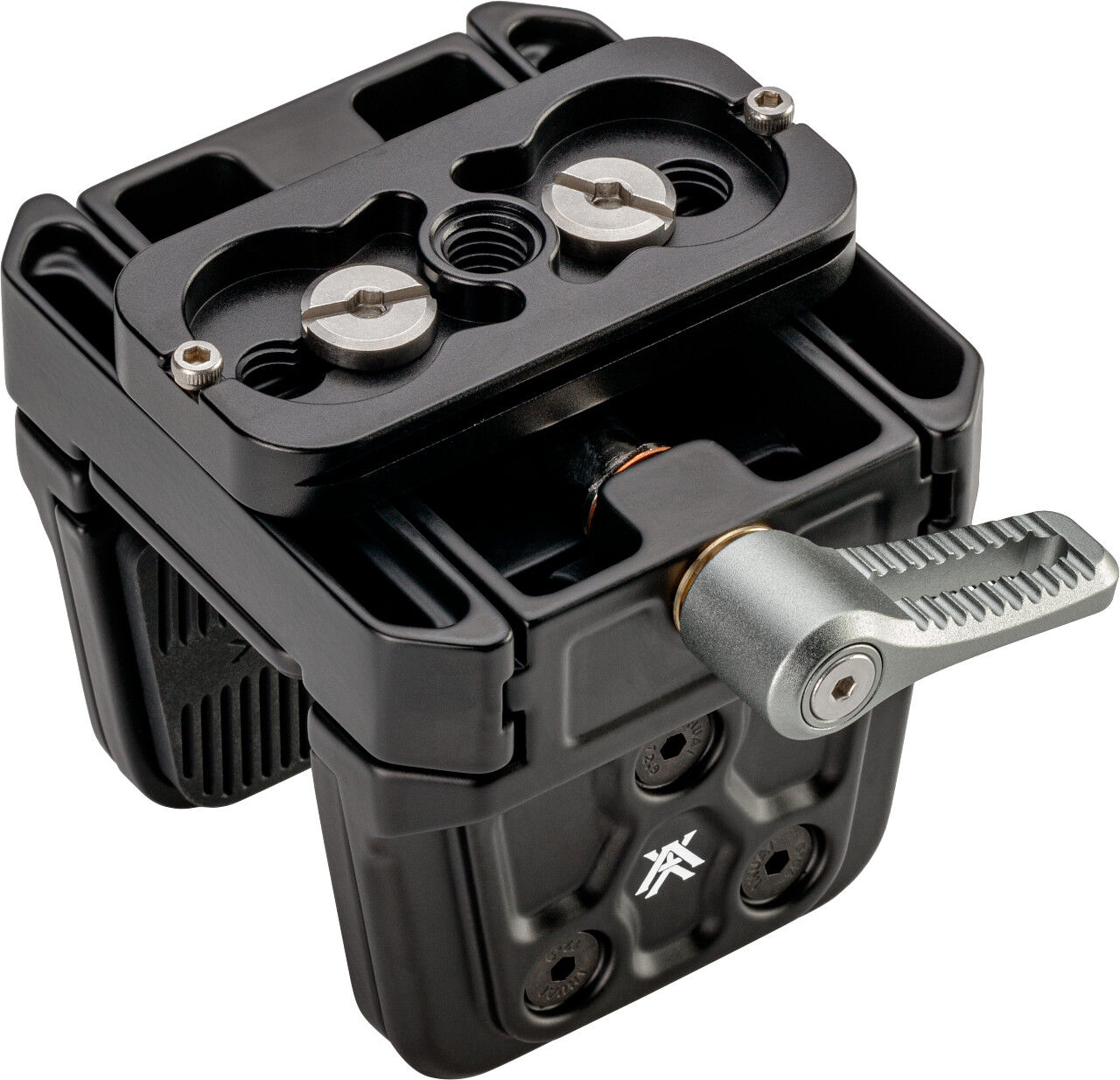 Schwarz-silberner Schnellwechseladapter mit Hebelmechanismus für Fotoausrüstung