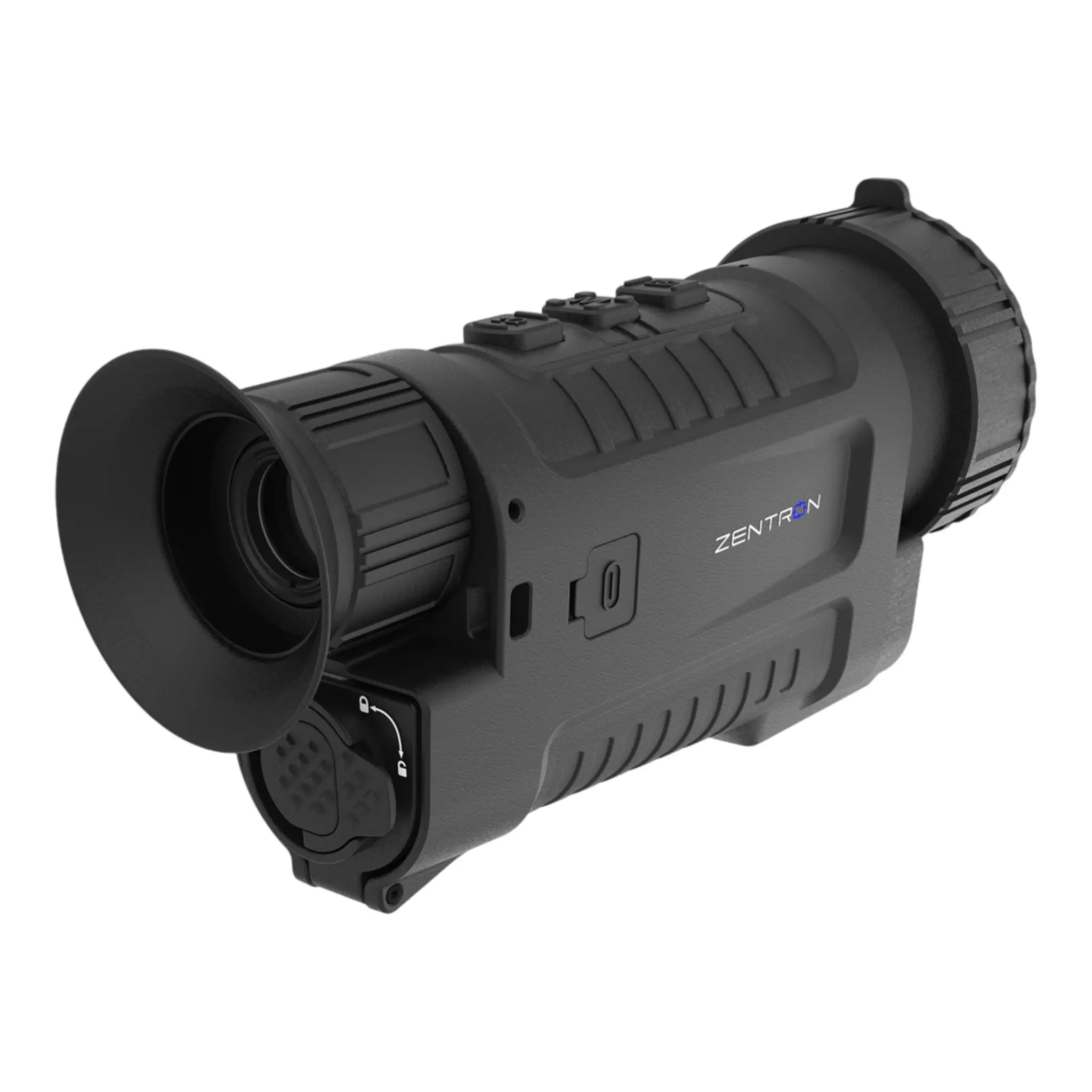 Zentron ZEN M6 Pro 50 mm Wärmebild-Monokular mit integriertem Laser-Entfernungsmesser, robustem Gehäuse und gummierter Griffzone in Seitenansicht