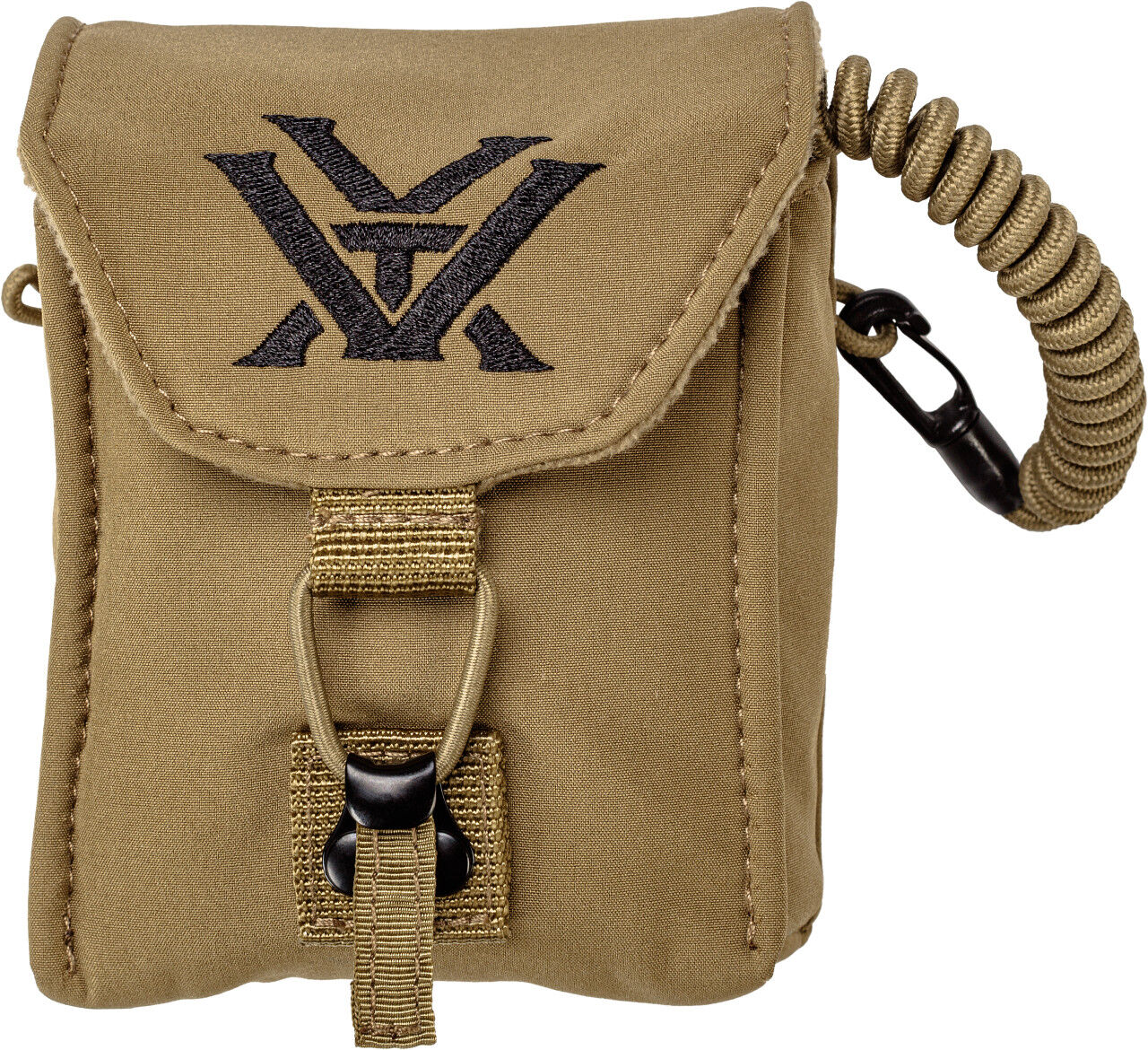 Kompakte, beige taktische Tasche mit Hakenverschluss und gesticktem Logo auf der Klappe