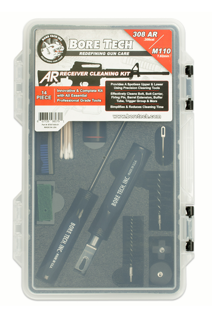 Bore Tech AR Receiver Reinigungskit, 14-teilig, für .308 AR, mit professionellen Werkzeugen zur effektiven Reinigung von Bolzen, Laufverlängerung und mehr.