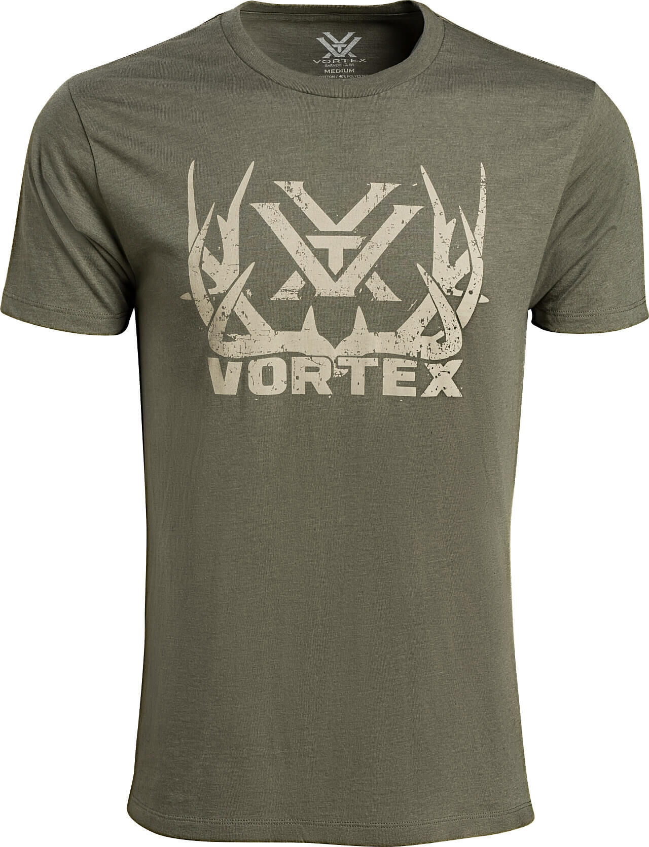 Olives T-Shirt mit Vortex-Logo, Frontansicht