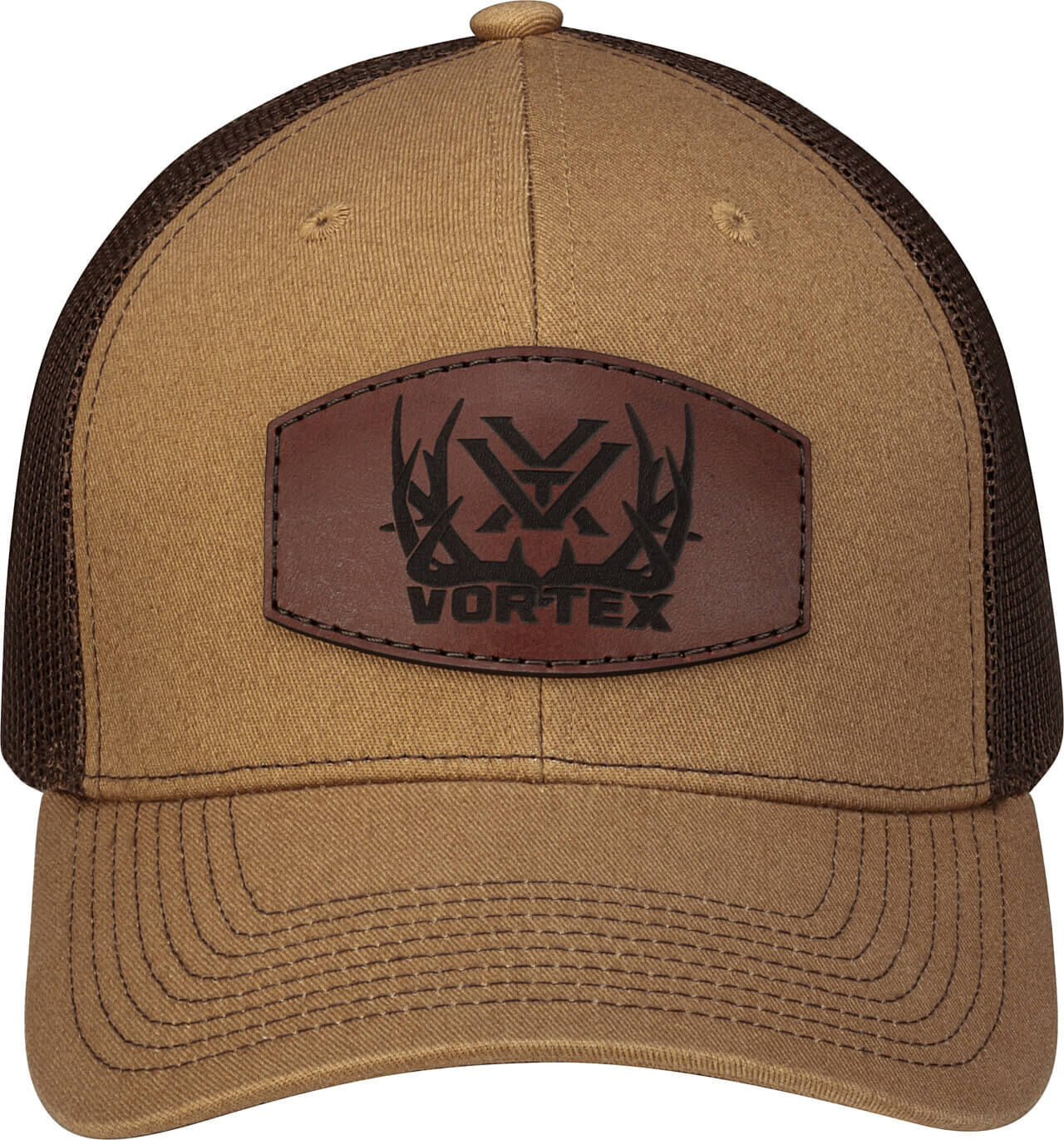 Braune Trucker-Cap mit Wildlederapplikation und Logo in der Mitte