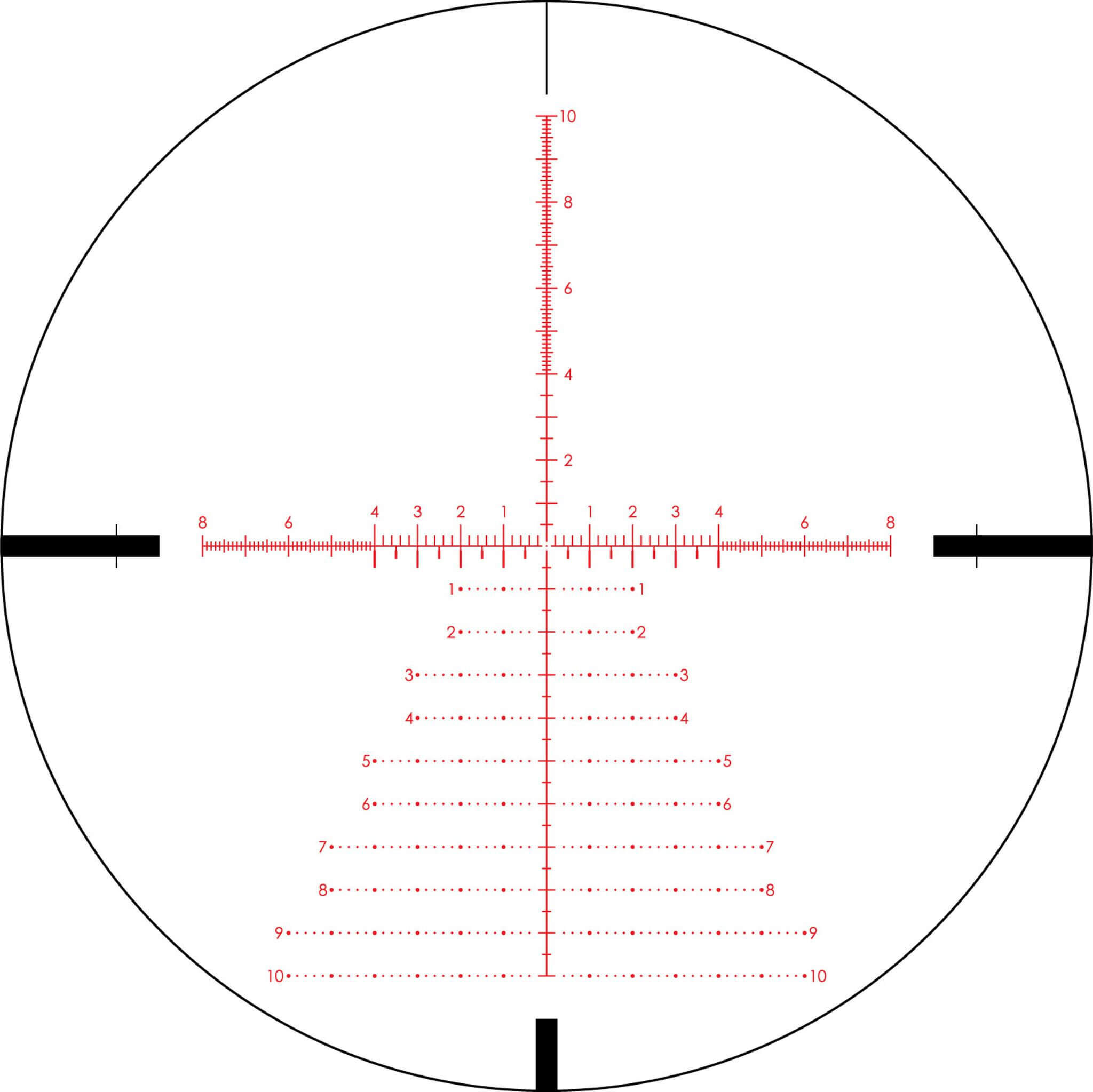 Ansicht eines Zielfernrohr-Absehens mit Mil-Dot Skala für präzises Zielen auf lange Distanzen.