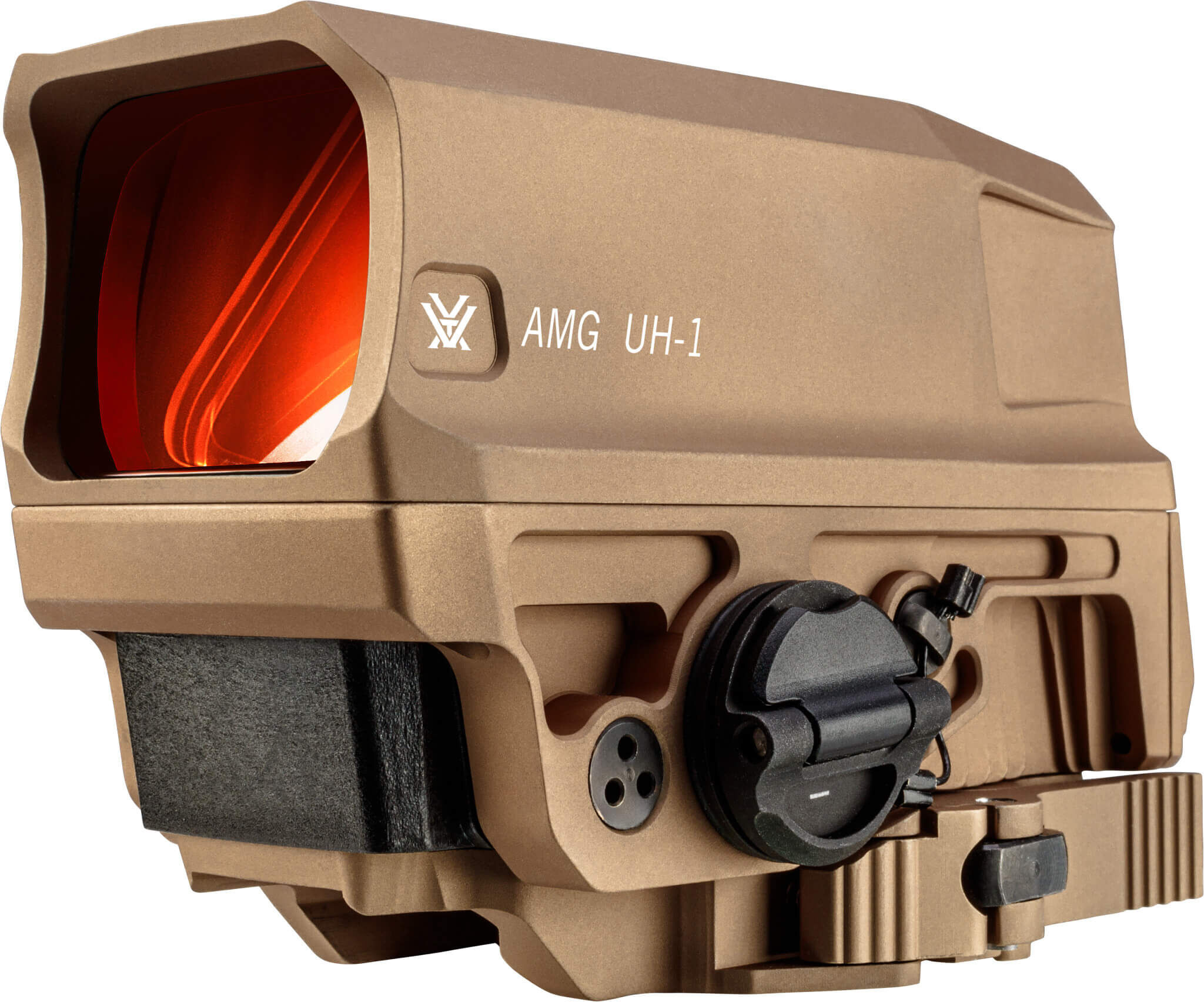 Nahaufnahme des Vortex AMG UH-1 Gen II Holografischen Visiers in Coyote-Braun mit rotem Reflexglas