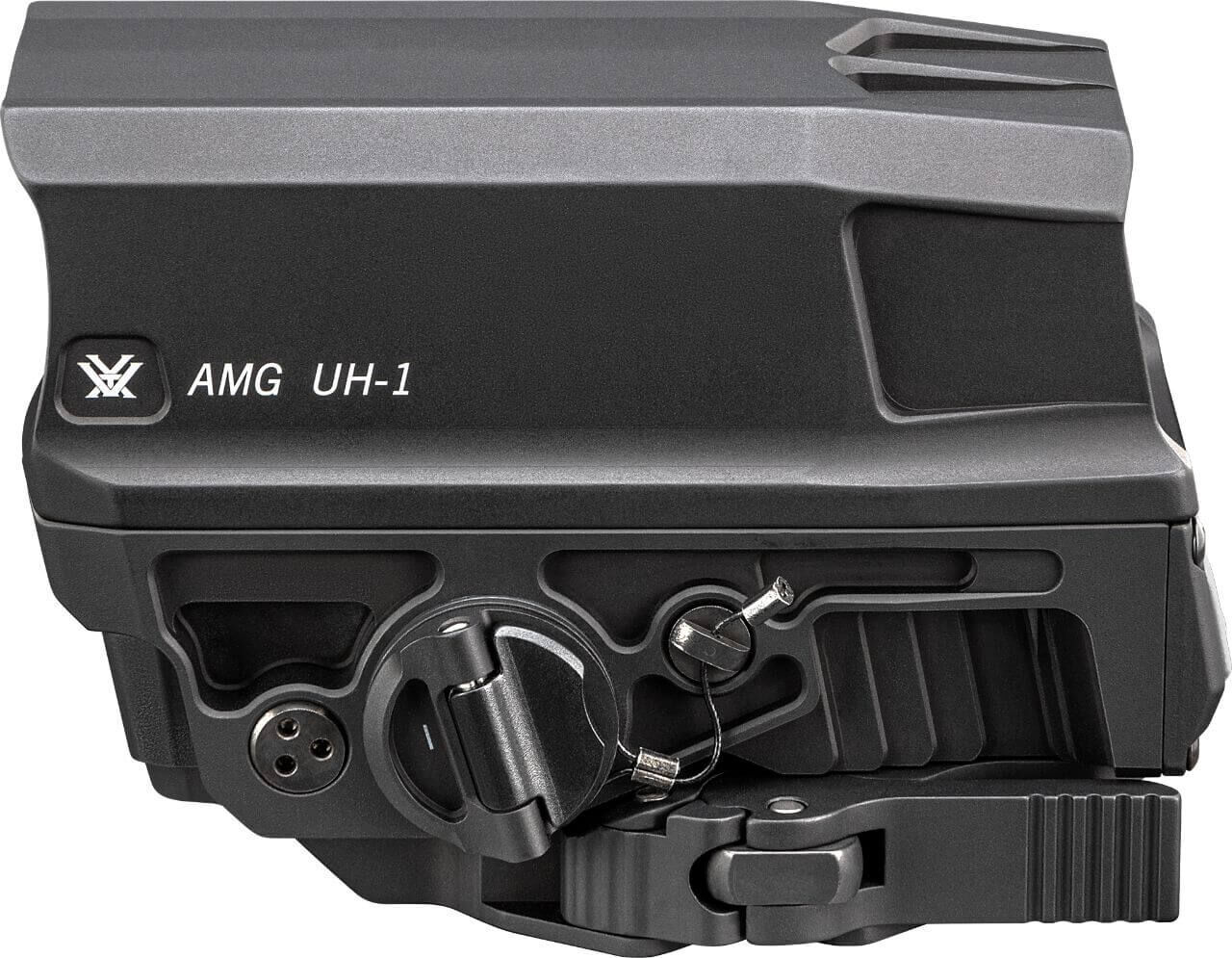 Seitenansicht des Vortex AMG UH-1 Holographic Visiers, schwarz, mit markanten Funktionen und solidem Design