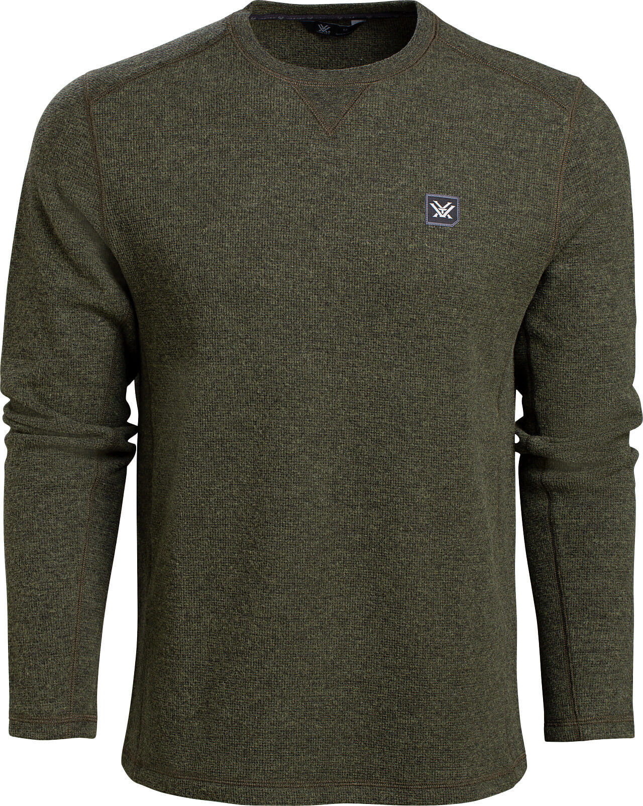 Langarm-Herrenpullover in Olivgrün mit rundem Halsausschnitt und Logo