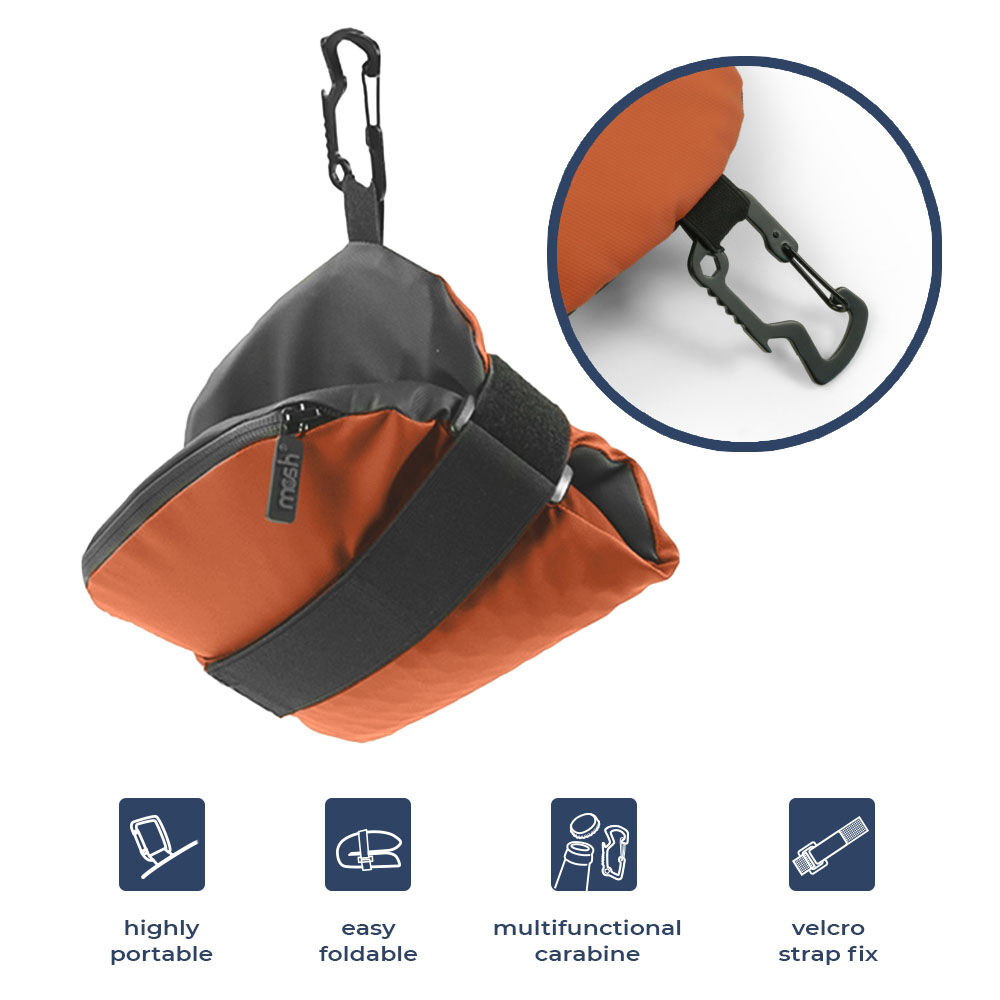 Orange-graue, faltbare Tasche mit multifunktionalem Karabiner und Klettverschluss