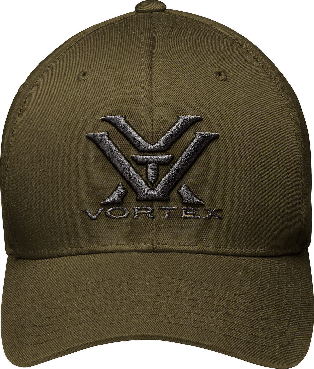 Olivegrüne Basecap mit gesticktem Vortex-Logo auf der Vorderseite