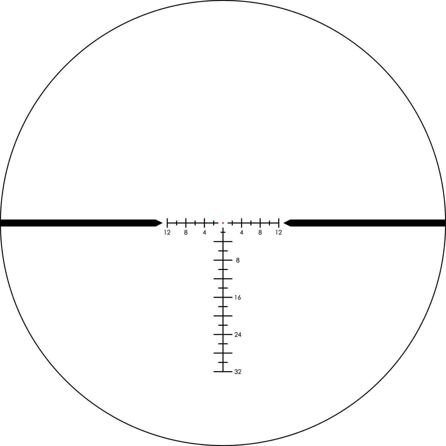 Absehen eines Zielfernrohrs mit horizontalen und vertikalen Skalenlinien zur präzisen Zielerfassung.
