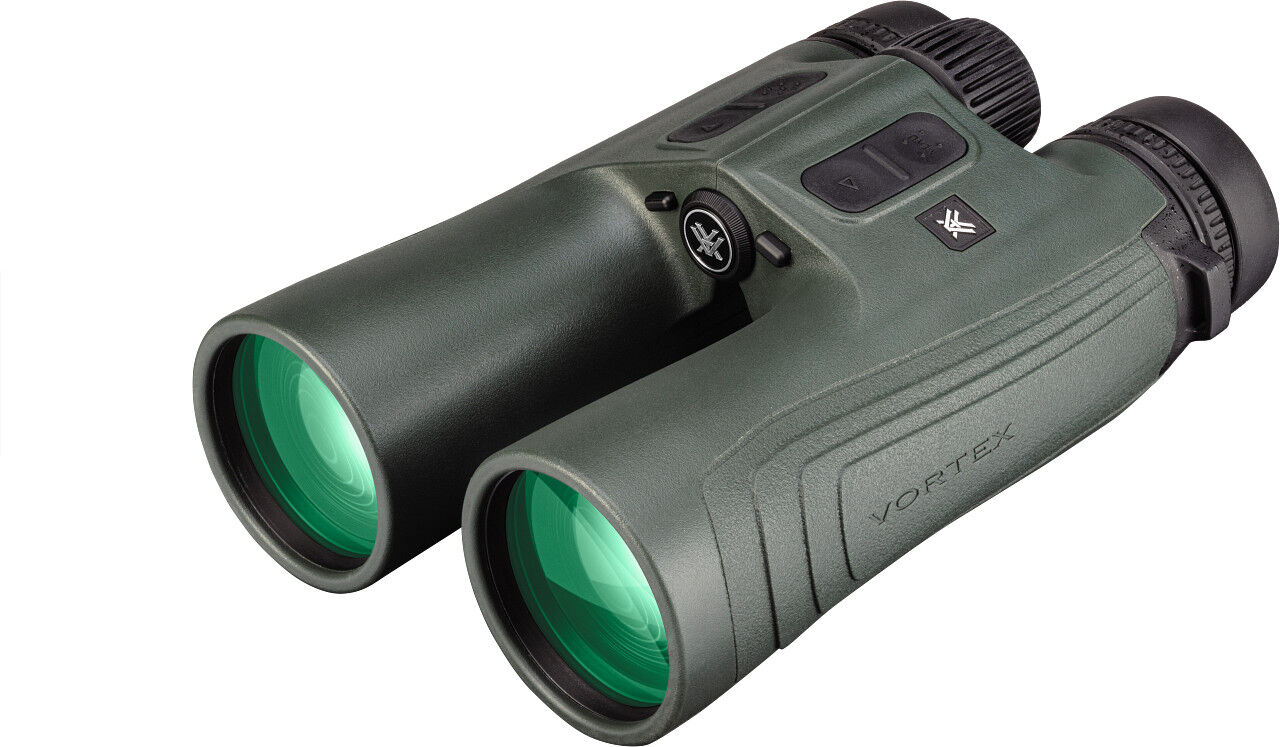 Grünes Vortex Fernglas in Nahaufnahme, robustes Gehäuse mit großer Objektivlinse für präzise Beobachtungen bei Outdoor-Aktivitäten und Jagd