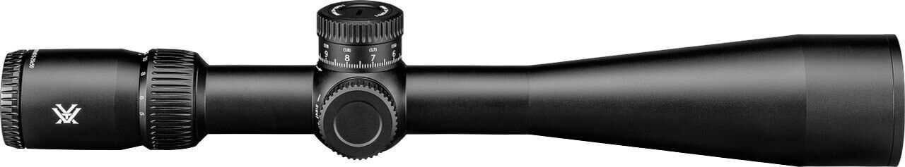 Ein schwarzes Zielfernrohr mit Vergrößerungseinstellungen und präzisem Einstellrad für Jäger und Schützen
