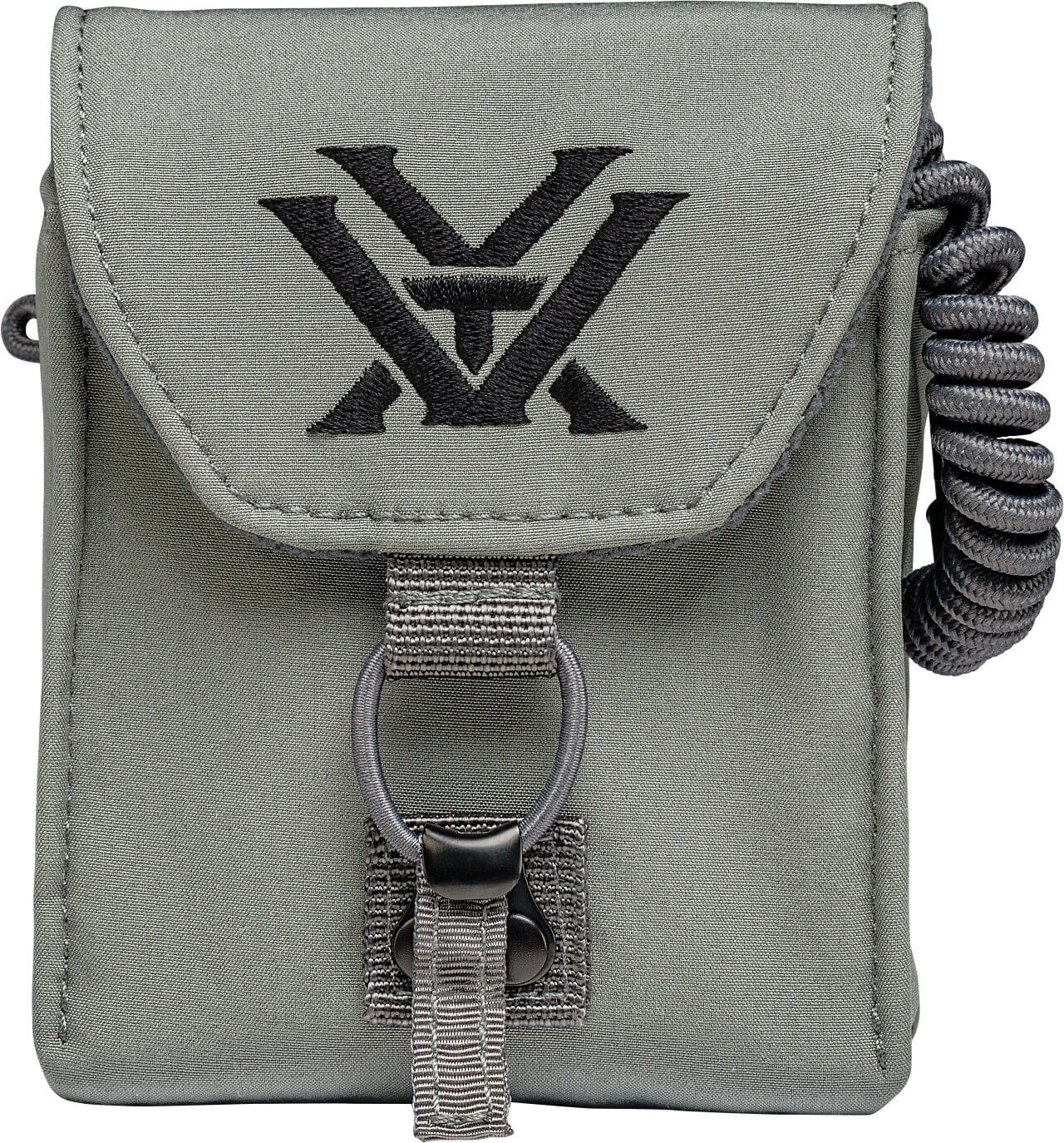 Graue Gürteltasche mit Klappverschluss und Logo-Stickerei auf der Vorderseite