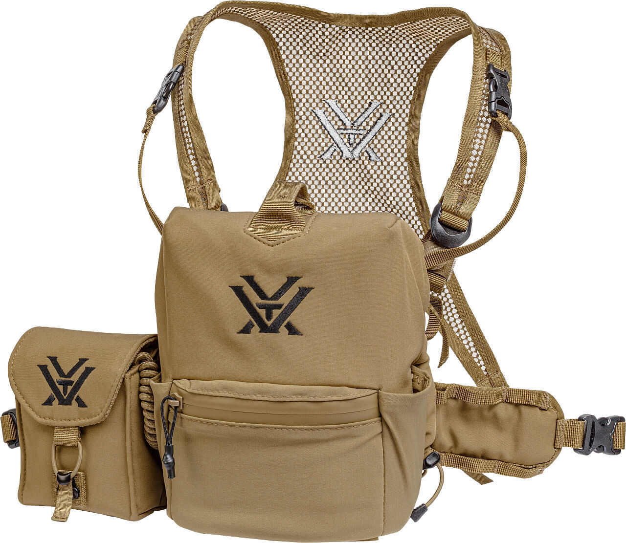 Robuste taktische Brusttasche in Braun mit verstellbarem Trägersystem und Seitentaschen, ideal für Outdoor-Abenteuer