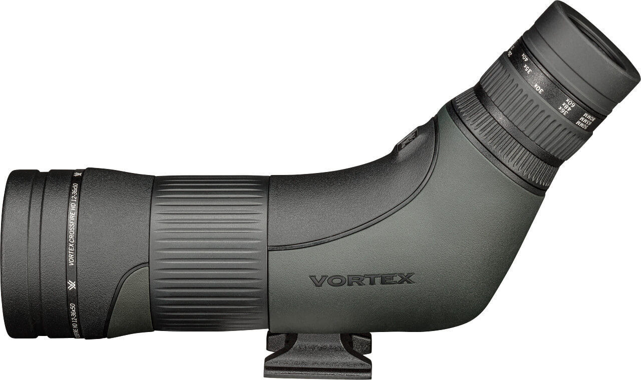 Seitliche Ansicht eines Vortex Spektivs in schwarz-grauem Design für Naturbeobachtungen
