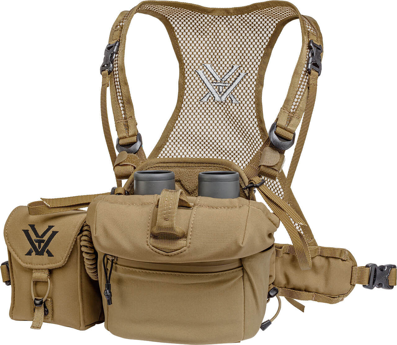 Braune taktische Brusttasche mit Netzrückenteil und Fernglas-Halterung